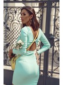 Ribbed dress with a cutout on the back, mint FG607 - Online store - Boutique